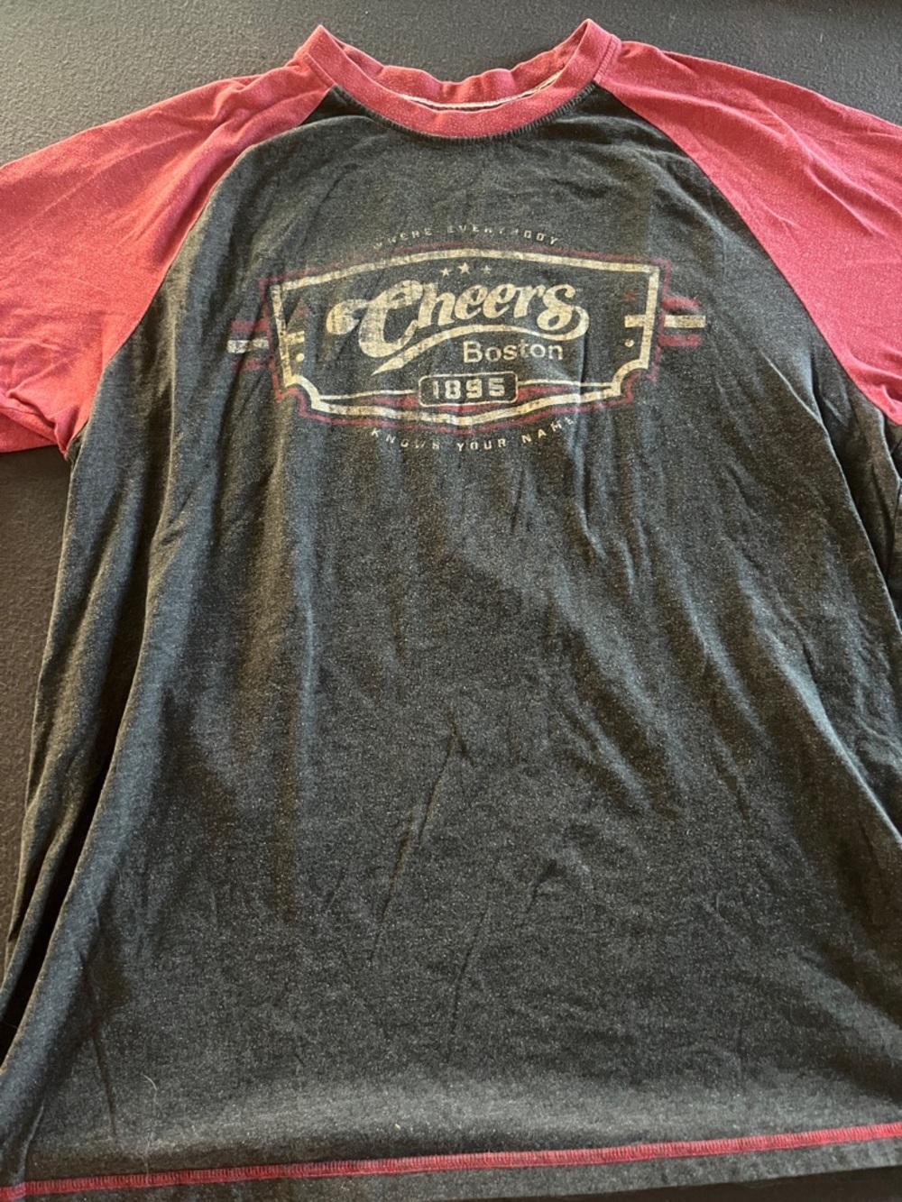 Boston Raglan Baseball Tee - Black with Red Sleeves